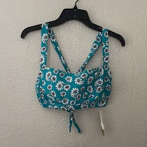 Women’s Sandflower Bikini Top, Teal Daisy Print, Large NWT